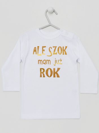 ale szok mam już rok nadruk złoty koszulka z długim rękawem kolor biały 227