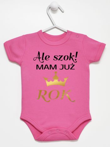 ale szok mam już rok z koroną body z krótkim rękawem kolor ciemny rózowy 228