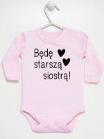 będę starszą siostrą body z długim rękawem kolor różowy 083