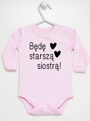 będę starszą siostrą body z długim rękawem kolor różowy 083