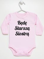 będę starszą siostrą body z długim rękawem kolor różowy 171