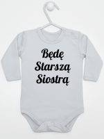 będę starszą siostrą body z długim rękawem kolor szary 171