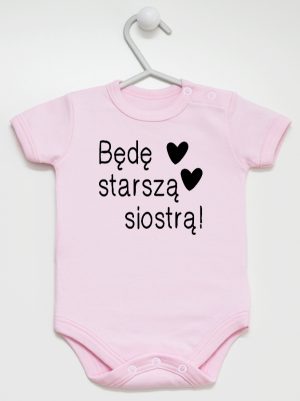 będę starszą siostrą body z krótkim rękawem kolor różowy 083