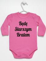 będę starszym bratem body z długim rękawem kolor ciemny różowy 170