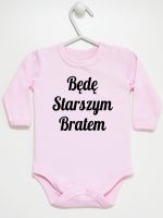 będę starszym bratem body z długim rękawem kolor różowy 170