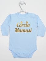 córcia mamusi nadruk złoty body z długim rękawem kolor błękitny 042