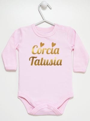 córcia tatusia nadruk złoty body z długim rękawem kolor różowy 041