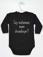 czy zostaniesz moim chrzestnym body z długim rękawem kolor czarny 134