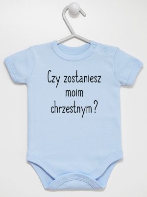 czy zostaniesz moim chrzestnym body z krótkim rękawem kolor błękitny 134
