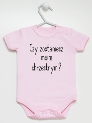 czy zostaniesz moim chrzestnym body z krótkim rękawem kolor różowy 134