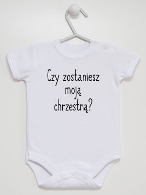 czy zostaniesz moją chrzestną body z krótkim rękawem kolor biały 133