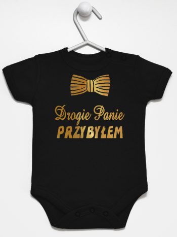 drogie panie przybyłem nadruk złoty body z krótkim rękawem kolor czarny 195