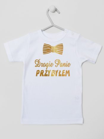 drogie panie przybyłem nadruk złoty koszulka z krótkim rękawem kolor biały 195