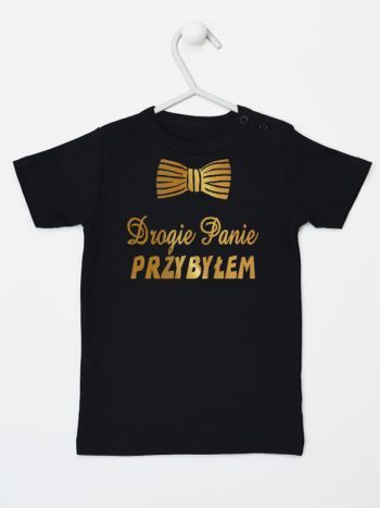 drogie panie przybyłem nadruk złoty koszulka z krótkim rękawem kolor czarny 195