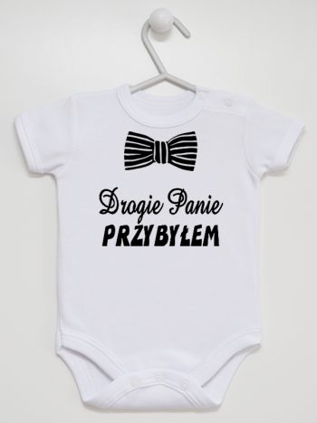 drogie panie przybyłem z muszką body z krótkim rękawem kolor biały 194