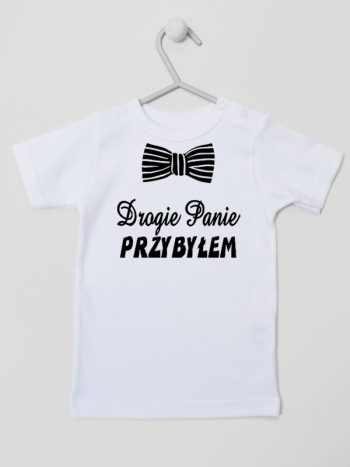 drogie panie przybyłem z muszką koszulka z krótkim rękawem kolor biały 194