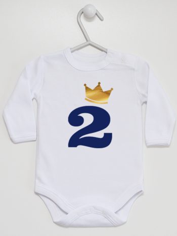 dwójka z koroną na drugie urodziny body z długim rękawem kolor biały 214