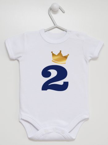 dwójka z koroną na drugie urodziny body z krótkim rękawem kolor biały 214