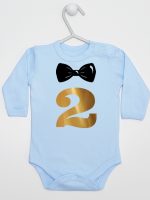 dwójka z muszką na drugie urodziny body z długim rękawem kolor błękitny 220