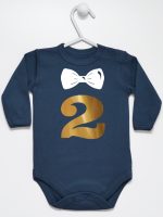 dwójka z muszką na drugie urodziny body z długim rękawem kolor granatowy 220