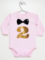 dwójka z muszką na drugie urodziny body z długim rękawem kolor różowy 220