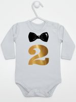 dwójka z muszką na drugie urodziny body z długim rękawem kolor szary 220