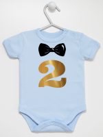 dwójka z muszką na drugie urodziny body z krótkim rękawem kolor błękitny 220