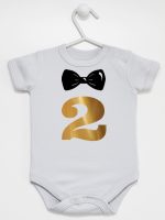 dwójka z muszką na drugie urodziny body z krótkim rękawem kolor szary 220