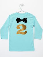 dwójka z muszką na drugie urodziny koszulka z długim rękawem kolor miętowy 220