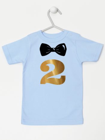 dwójka z muszką na drugie urodziny koszulka z krótkim rękawem kolor błękitny 220