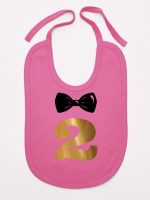 dwójka z muszką na drugie urodziny śliniak niemowlęcy kolor ciemny różowy 220