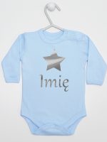 gwiazdka z imieniem nadruk srebrny body z długim rękawem kolor błękitny 123