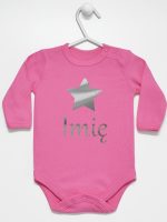 gwiazdka z imieniem nadruk srebrny body z długim rękawem kolor ciemny różowy 123