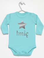 gwiazdka z imieniem nadruk srebrny body z długim rękawem kolor miętowy 123