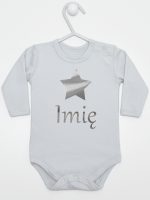 gwiazdka z imieniem nadruk srebrny body z długim rękawem kolor szary 123