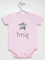 gwiazdka z imieniem nadruk srebrny body z krótkim rękawem kolor różowy 123