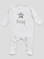 gwiazdka z imieniem nadruk srebrny pajacyk śpioszek ze stópkami 123