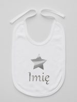 gwiazdka z imieniem nadruk srebrny śliniak niemowlęcy kolor biały 123