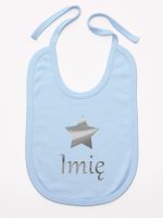 gwiazdka z imieniem nadruk srebrny śliniak niemowlęcy kolor błękitny 123