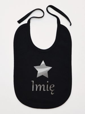 gwiazdka z imieniem nadruk srebrny śliniak niemowlęcy kolor czarny 123