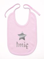 gwiazdka z imieniem nadruk srebrny śliniak niemowlęcy kolor różowy 123