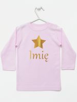 gwiazdka złota z inieniem dziecka koszulka z długim rękawem kolor różowy 117