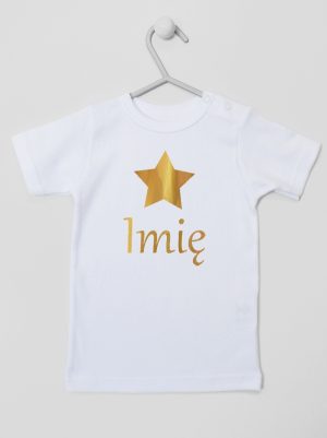 gwiazdka złota z inieniem dziecka koszulka z krótkim rękawem kolor biały 117