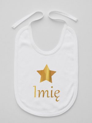 gwiazdka złota z inieniem dziecka śliniak niemowlęcy kolor biały 117