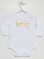 imię dziecka nadruk złoty body z długim rękawem kolor biały 103