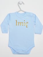 imię dziecka nadruk złoty body z długim rękawem kolor błękitny 103