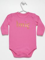 imię dziecka nadruk złoty body z długim rękawem kolor ciemny różowy 103