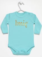 imię dziecka nadruk złoty body z długim rękawem kolor miętowy 103