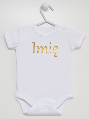 imię dziecka nadruk złoty body z krótkim rękawem kolor biały 103
