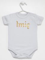 imię dziecka nadruk złoty body z krótkim rękawem kolor szary 103